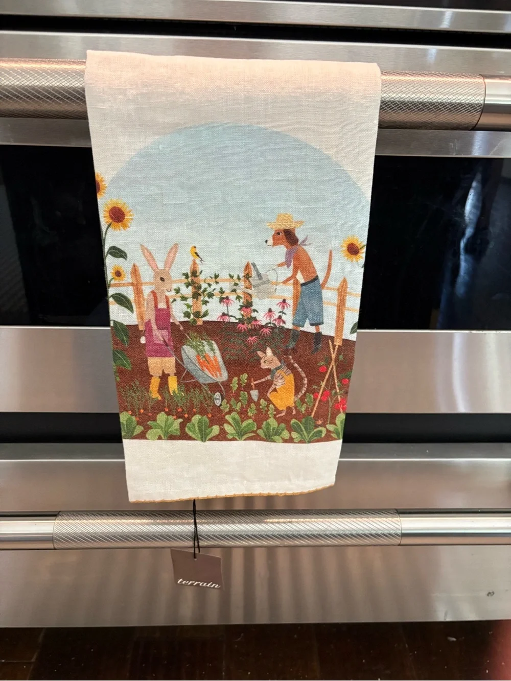 Terrain Linen Whimsical Garden Tea Towel with Sunflowers